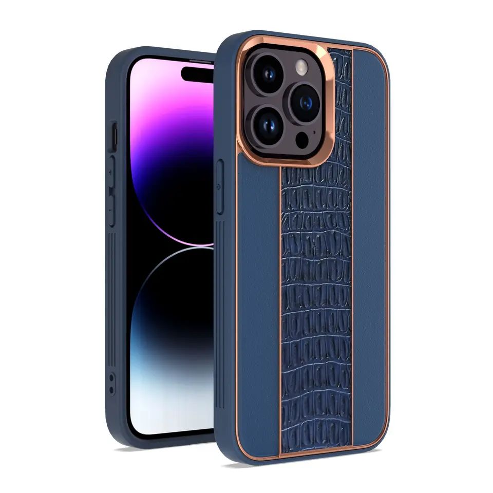 Apple iPhone 14 Pro Max Leather Chrome Case Chrome borders and Leather back protective case